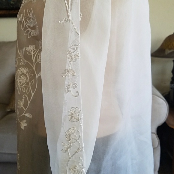 LAURA ASHLEY SHEER EMBROIDERED SILK SHIRT - Picture 3 of 8